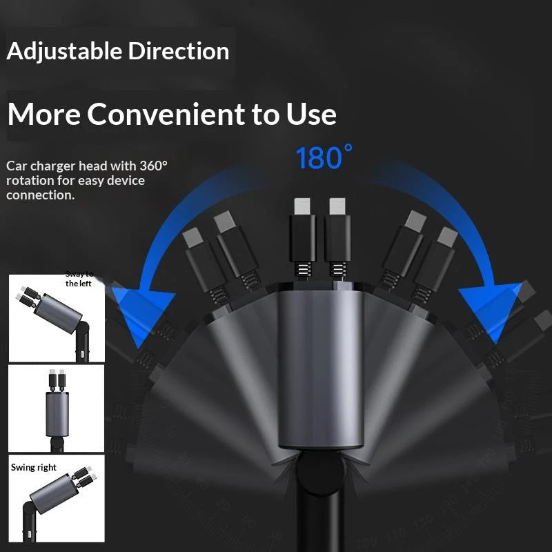 VoltRush™ 4-in-1 Retractable Car Charger – Fast Power, Zero Clutter